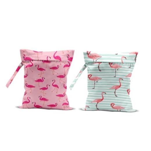 2Pcs Flamingo Print Wet Bags, Wet Dry Bag Reusable Zipper Pouch Multicolor 1338