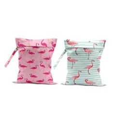 2Pcs Flamingo Print Wet Bags, Wet Dry Bag Reusable Zipper Pouch Multicolor 1338