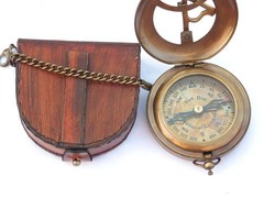 Antique Brass Nautical Compass with Leather Case, 3 Inch Vintage Hiking Tool