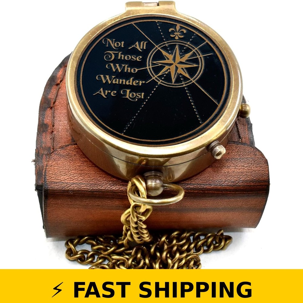 Kiristan Vintage Brass Compass with Leather Case – Inspirational Gift