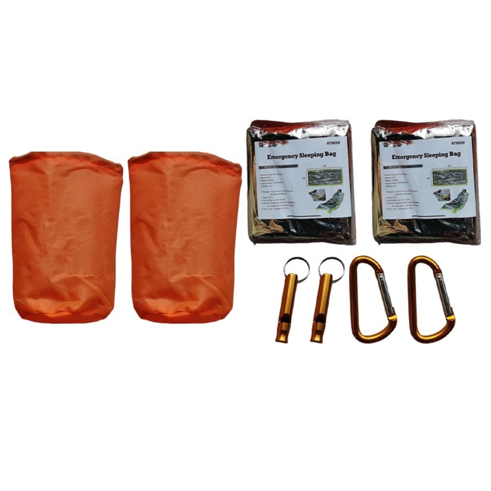 Portable Survival Kit with Insulated Sleeping Bag Whistle and Carabiner Gear