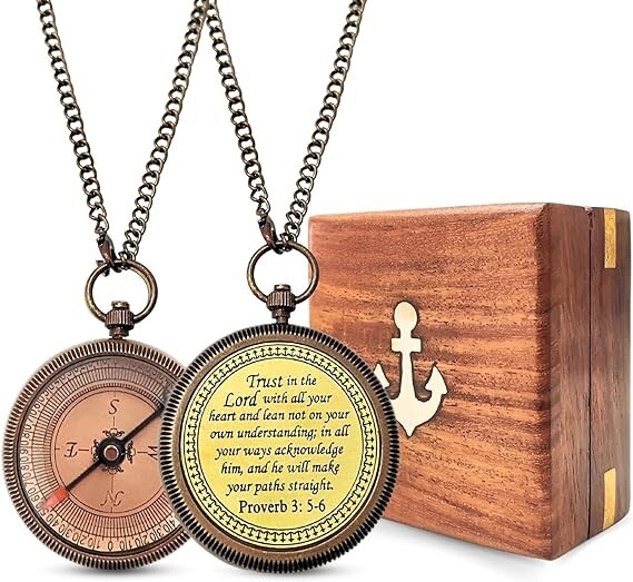Vintage Brass Locket Compass with Wooden Box Case – Your Elegant Pathfinder