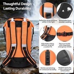 Floating Roll Top Dry Bag, Flexible Lightweight TPU Waterproof 20L Orange