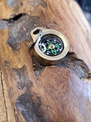 Mini EDC Minimalist Brass Keychain Compass w/Titanium Keyring