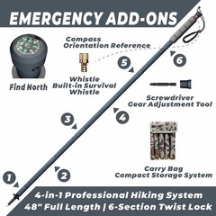 48″ Tactical Hiking Stick – Modular 6-Piece Walking Aid with Compass & Whistle