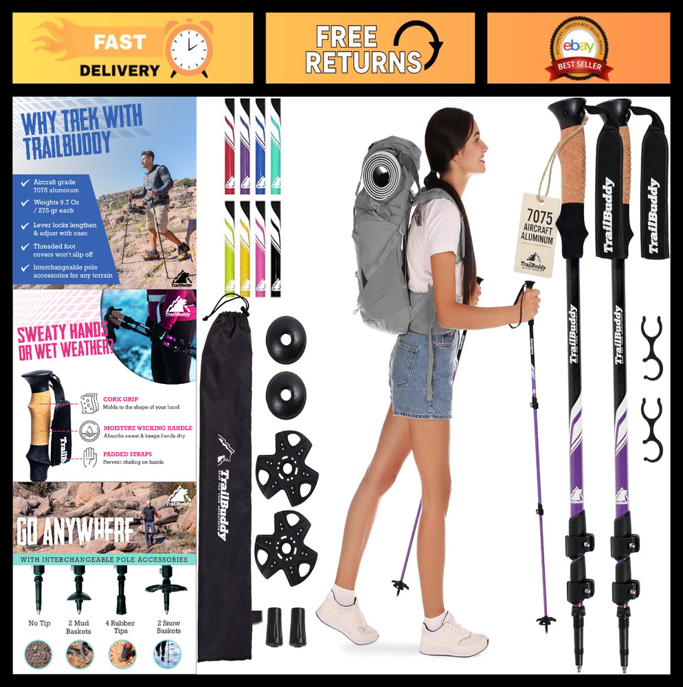 Lightweight Aluminum Trekking Poles – Collapsible Hiking Sticks for Travel & Bal
