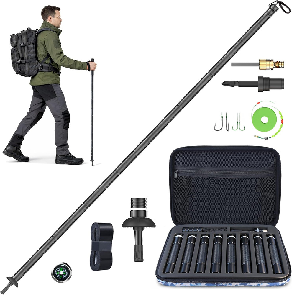 Adjustable Aluminum Tactical Hiking Stick with Storage – 8-Section Trekking Pole