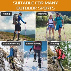 1Pair Trekking Poles Walking Sticks 3 Section Adjustable Anti-shock Alpenstock