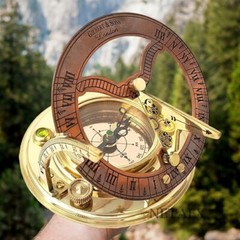 Personalized Engraved Sundial Compass, Sun Clock Antique Brass & Copper Compass