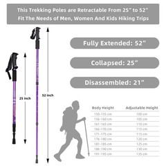 Aihoye Hiking Trekking Poles, 2 Pack Collapsible,Lightweight, Anti purple