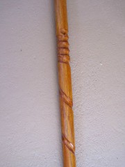 Hand Carved Wood walking stick beaded leather strap 53 – 54 inches