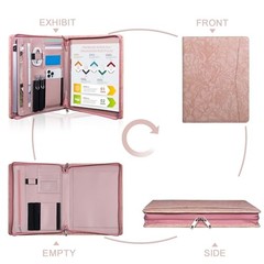 Pink PU Embossed Leather Padfolio for Women—A4 Document Holder—Zipper