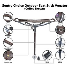 Leather Walking Stick Folding Seat Venator Coffee Brown Outdoor Shooting Stick