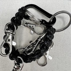 Black Paracord Keychain Wristlet Multi Clip Carabiner Key Holder EDC Tactical