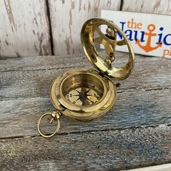 Brass Sundial Compass – Vintage Pocket Style – Nautical Keychain, Pendant – Gold