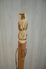 Bear Carved Hardwood Walking Stick, Hand Carved Staff, Made in the USA, Custom