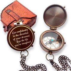 Thoreau’s Go Confidently Quote Engraved Compass with Stamped Leather case Gift.