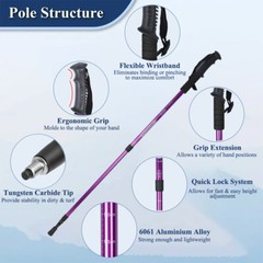 1 Pair Trekking Walking Hiking Sticks Anti-shock Adjustable Alpenstock Poles