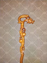 Carved Brown Wooden Dragon walking stick 37″