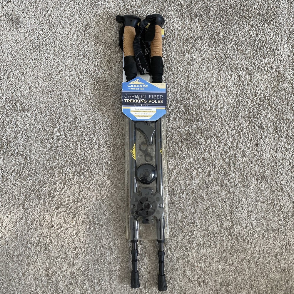 Cascade Mountain Tech Carbon Fiber Hiking Trekking Poles Cork Grip 2 Poles NEW
