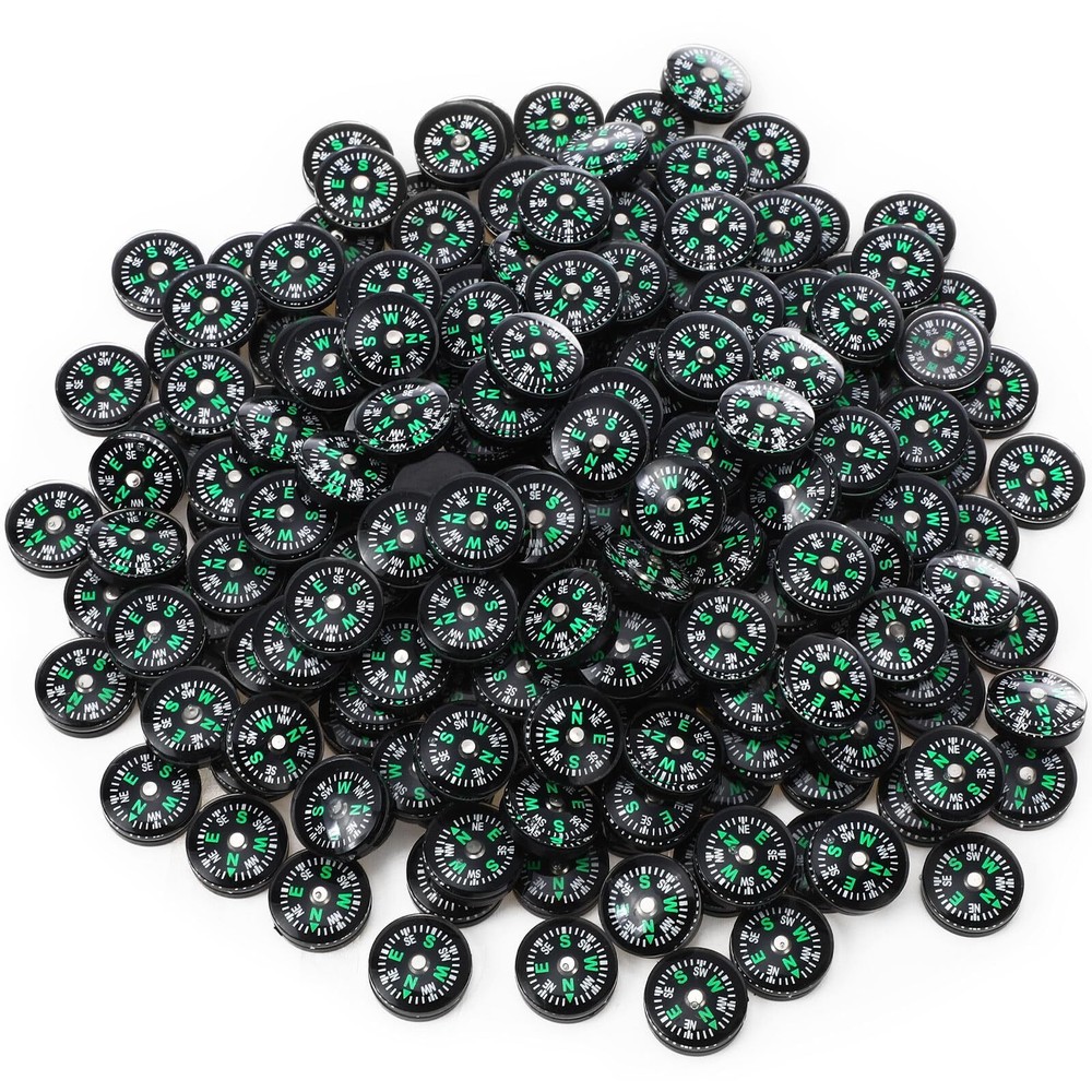 200 Pcs Mini Survival Compass Hiking Pocket Button Compass with Oil Filled