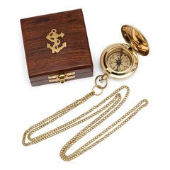 5cm Compass Pocket Watch Shape Brass in Wooden Box Bearing Compass Directional Indicator…