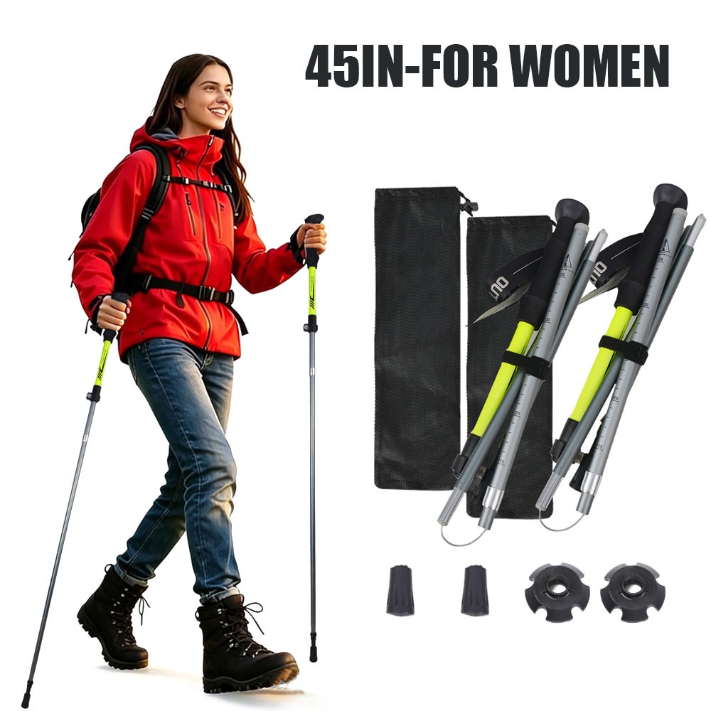 2X Aluminum Trekking Hiking Poles Foldable Ultralight Walking Sticks for Travel