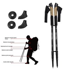 Pair 2 Trekking Walking Hiking Sticks Poles Adjustable 3 Section Anti-shock BLK