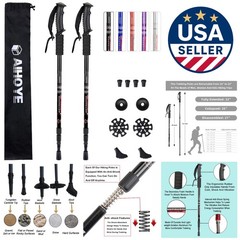 Adjustable Hiking Poles – 2 Pack with Ergonomic Grips & Replacement Tips