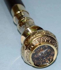 Vintage Brass Handle Cane campass: Hardwood Walking Stick, Cosplay Prop