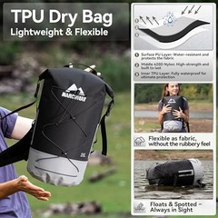Floating Roll Top Dry Bag, Flexible Lightweight TPU Waterproof 20L Black