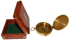Large 4″ Brass Compass & Rosewood Storage Box, Fully Functional, Nautical Pirate