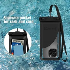 [2 Pack Waterproof Adjustable Lanyard Phone Pouch, Regular Black+Transparent
