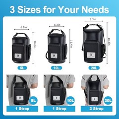 Waterproof Dry Bag with Bottle Holder & Mesh 20L Black – [Wirh Phone Pouch]