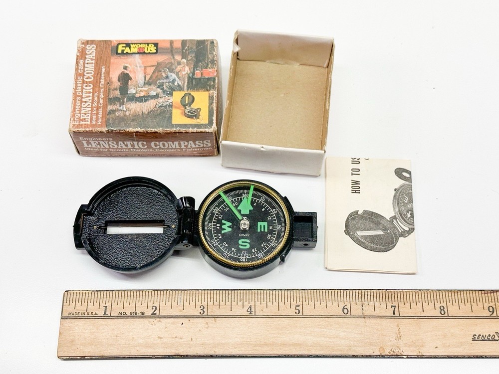 VTG World Famous Engineers Lensatic Compass No. 111 Orig Box AND Instructions