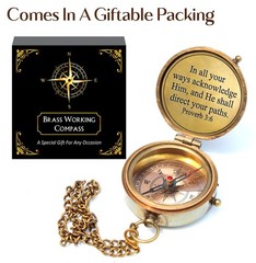 Engraved Working Compass Leather Case Religious Gift Men Women Baptism