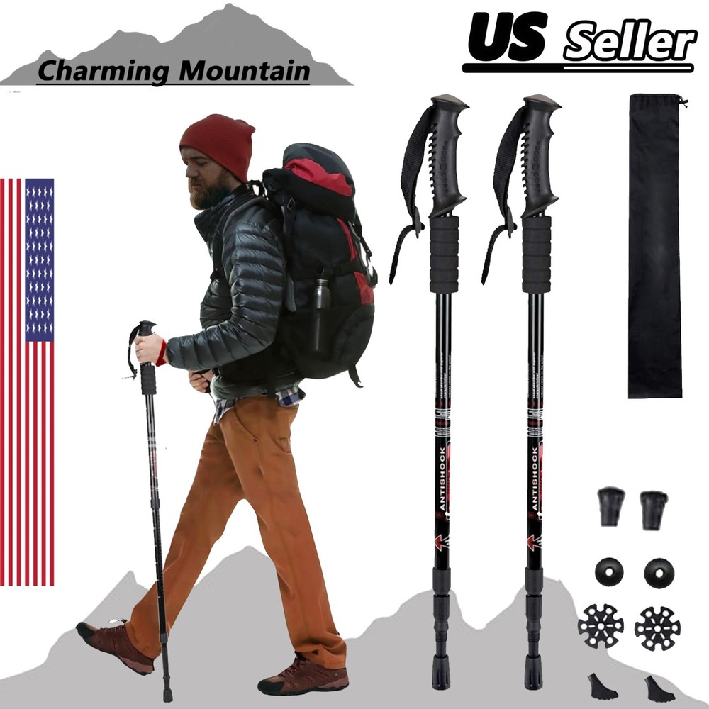 Bastones de senderismo 2X Bastones de trekking nórdicos ajustables Anti-choque V