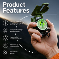 Cammenga 3H Tritium Lensatic Compass Waterproof Military Hiking Survival w/Pouch