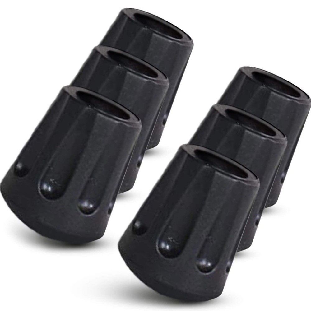 TrailBuddy Walking Stick Tips – Pack of 6 Replacement Rubber Cane Tips Fit Most