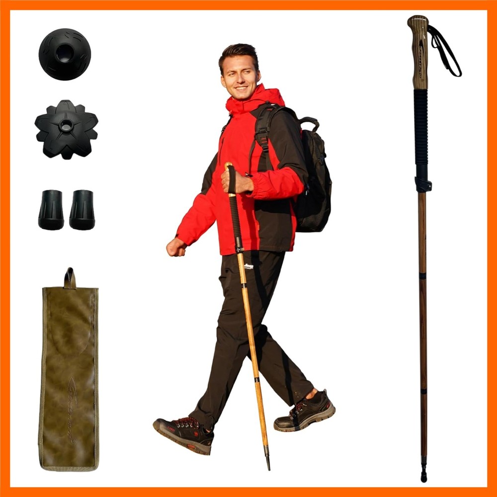 Trekking Pole – 1pc Pack Sassafras Wood Adjustable&Detachable Hiking or Walki…