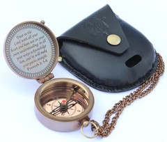 Brass Engraved Compass, Nautical Compass with Leather Case, Antique Gift for …