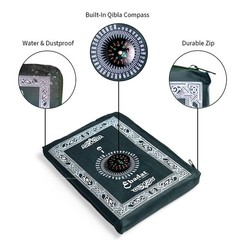 Portable Travel Prayer Mat Compass Weights Pouch Pocket Size Green Foldable