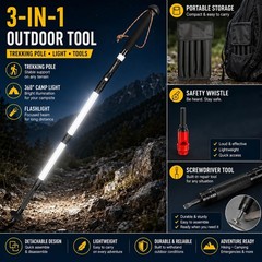LED Smart Trekking Pole – Adjustable Height Hiking Stick with Multi-Tools for Ca