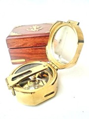 Brass Brunton Compass with wood box nautical magnetic compasses gift maritime