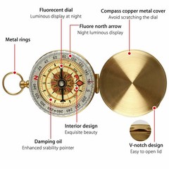 Outdoor Camping Keychain Luminous Brass+ABS Watch Style Military Army Compass
