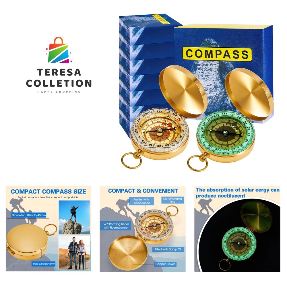 12 Pcs Kids Camping Survival Compass Glow in The Dark Metal Pocket Compass fo…