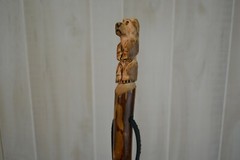 Bear Carved in Dark Wood Walking Stick, Hand Carved Staff, Made in the USA