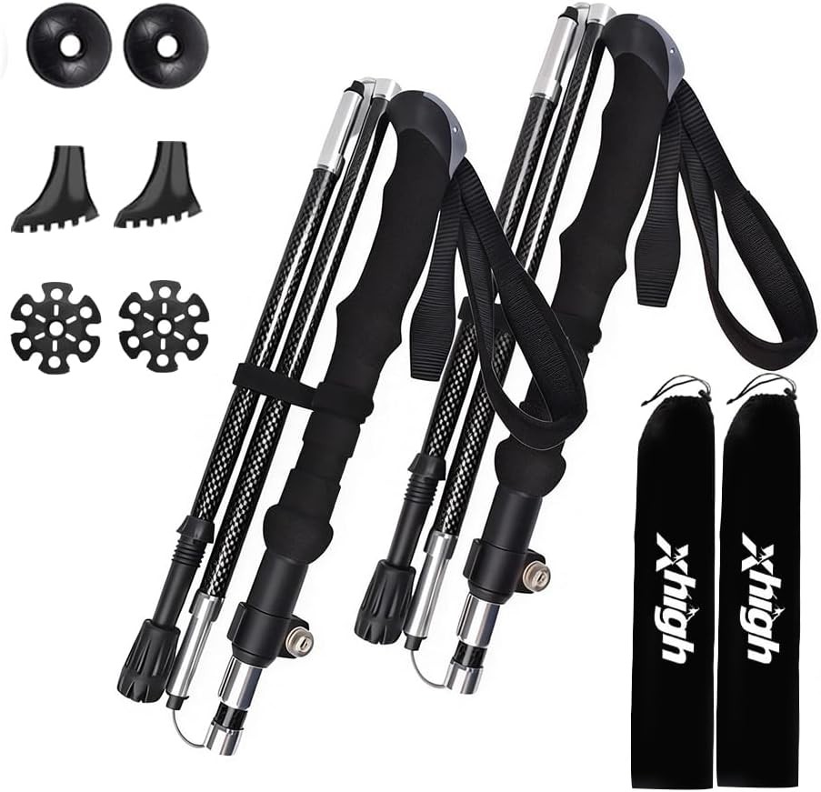 Carbon Fiber Trekking Poles, 2-Pack Collapsible Anti-Shock Hiking Poles