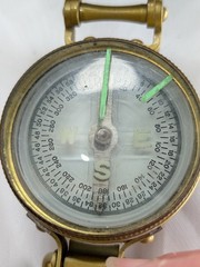 Gold Brass Style Lensatic Pocket Compass Japan Mid Century Hiking Gear Vintage