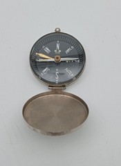 Vintage Japanese Pocket Compass Silver Tone Gothic E Monogram Lid